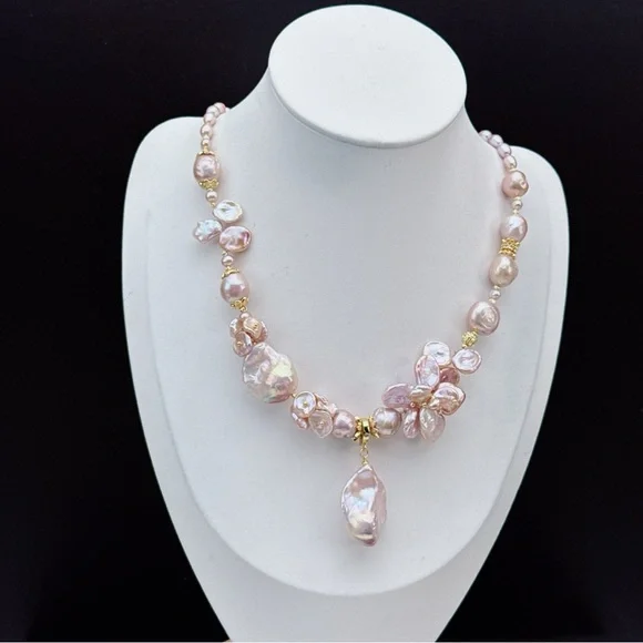 RL020 Handmade High Quality Freshwater Baroque Pearl Necklace